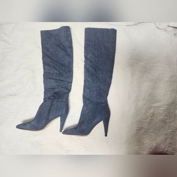 Guess Dark Denim Blue Fabric Nidia 2 Knee High Boots Size 10M - Picture 2 of 10